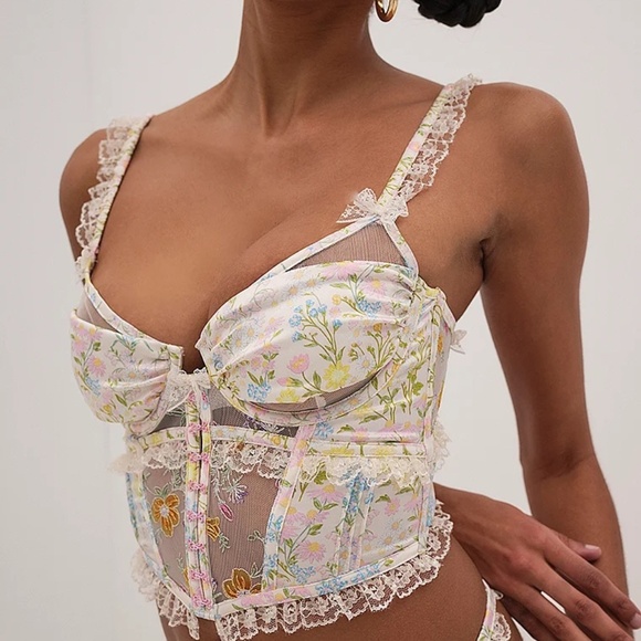 For Love & Lemons Glitter Garden Bustier White Floral Large NEW - Picture 9 of 9